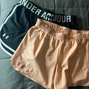 Under Armour shorts
Black -youth large (fit like adult small)
Peach —adult small